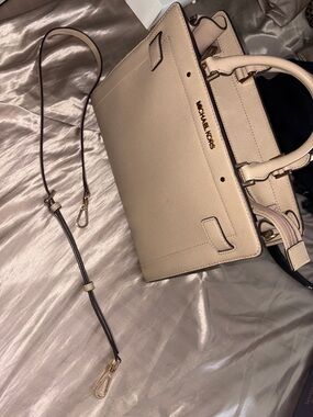 Michael Kors Pale Beige Leather Satchel with Gold Hardware